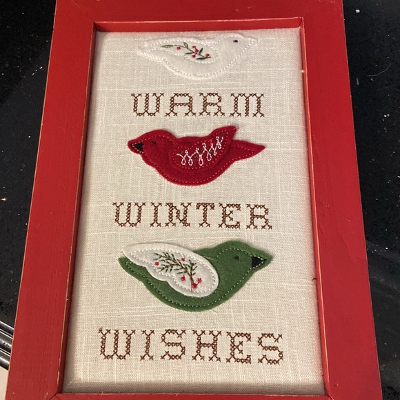 Christmas Winter Wishes Felt Birds Cross Stitch Picture Country Rustic F… - Picture 8 of 10
